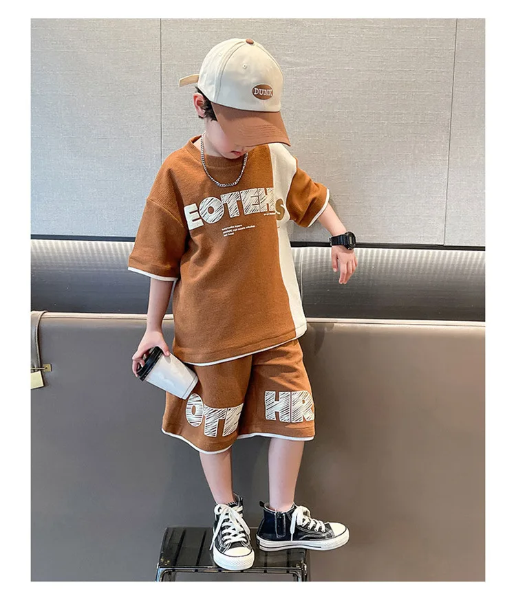 New Summer Teenagers Boys Clothing Sets Child Fashion Letter Top And Shorts 2Pcs Kids Tracksuit 4 5 6 7 8 9 10 11 12 13 14 Years