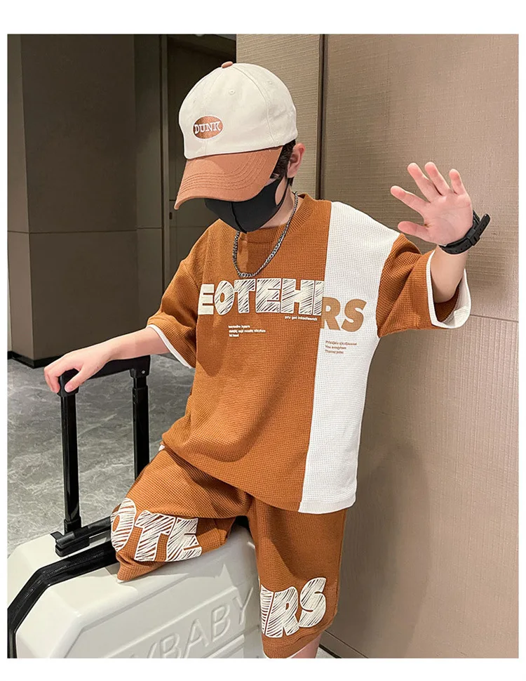 New Summer Teenagers Boys Clothing Sets Child Fashion Letter Top And Shorts 2Pcs Kids Tracksuit 4 5 6 7 8 9 10 11 12 13 14 Years