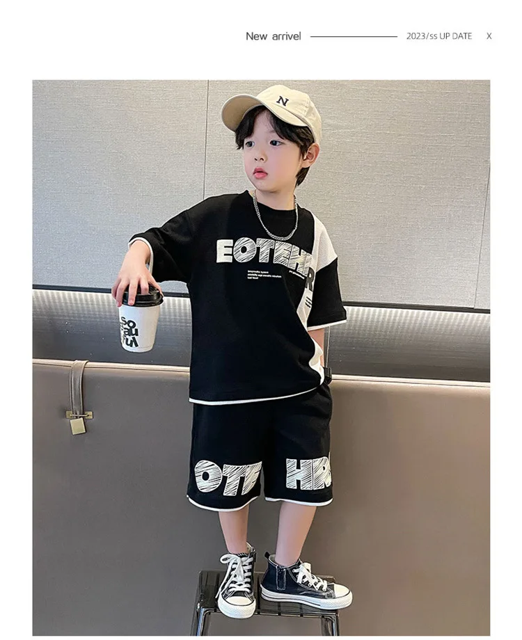 New Summer Teenagers Boys Clothing Sets Child Fashion Letter Top And Shorts 2Pcs Kids Tracksuit 4 5 6 7 8 9 10 11 12 13 14 Years
