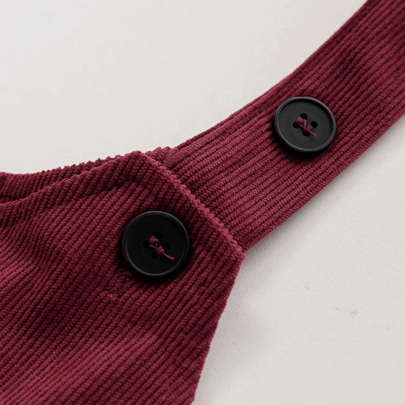2026 Autumn New Retro Corduroy Adjustable Straps Dress Girls Casual Loose Sleeveless Ruched Dresses Children's Clothing