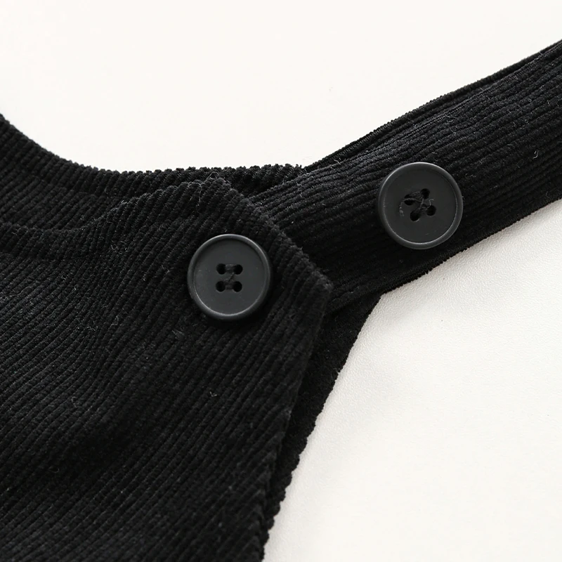 2026 Autumn New Retro Corduroy Adjustable Straps Dress Girls Casual Loose Sleeveless Ruched Dresses Children's Clothing