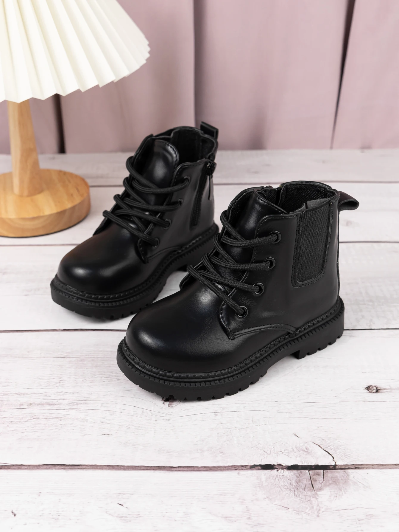 Autumn and Winter Children's Shoes Waterproof PU Leather Children's Boots Fashion Toddler Lace-up Zip High Boots Boys Girls