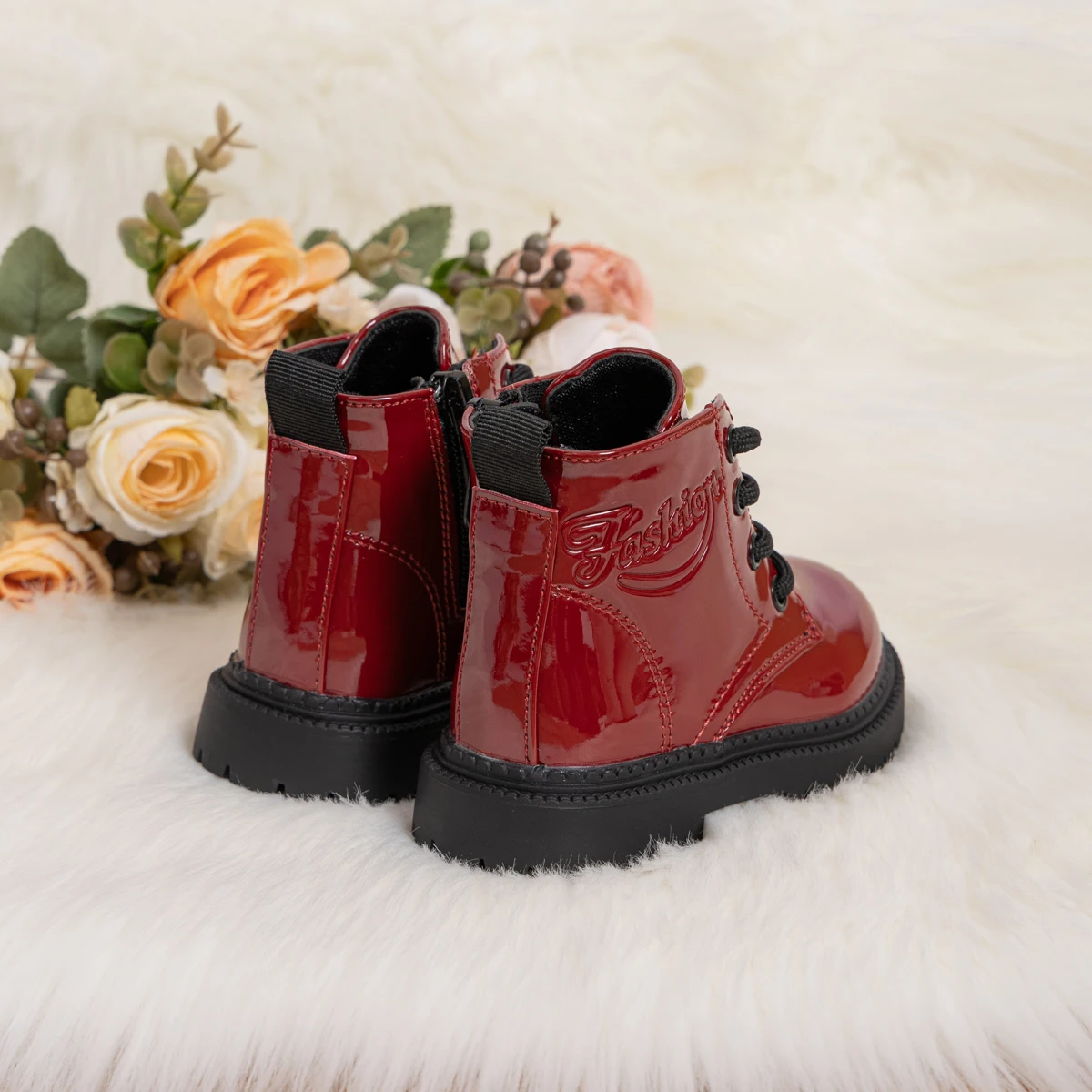 Autumn and Winter Children's Shoes Waterproof PU Leather Children's Boots Fashion Toddler Lace-up Zip High Boots Boys Girls