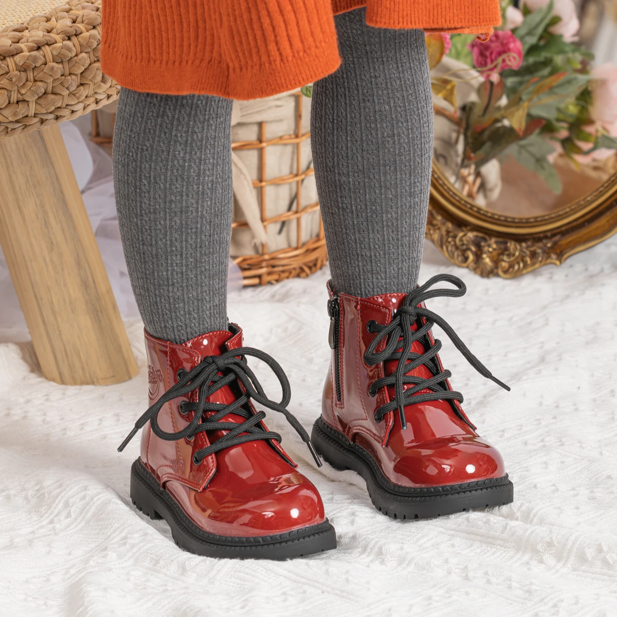 Autumn and Winter Children's Shoes Waterproof PU Leather Children's Boots Fashion Toddler Lace-up Zip High Boots Boys Girls