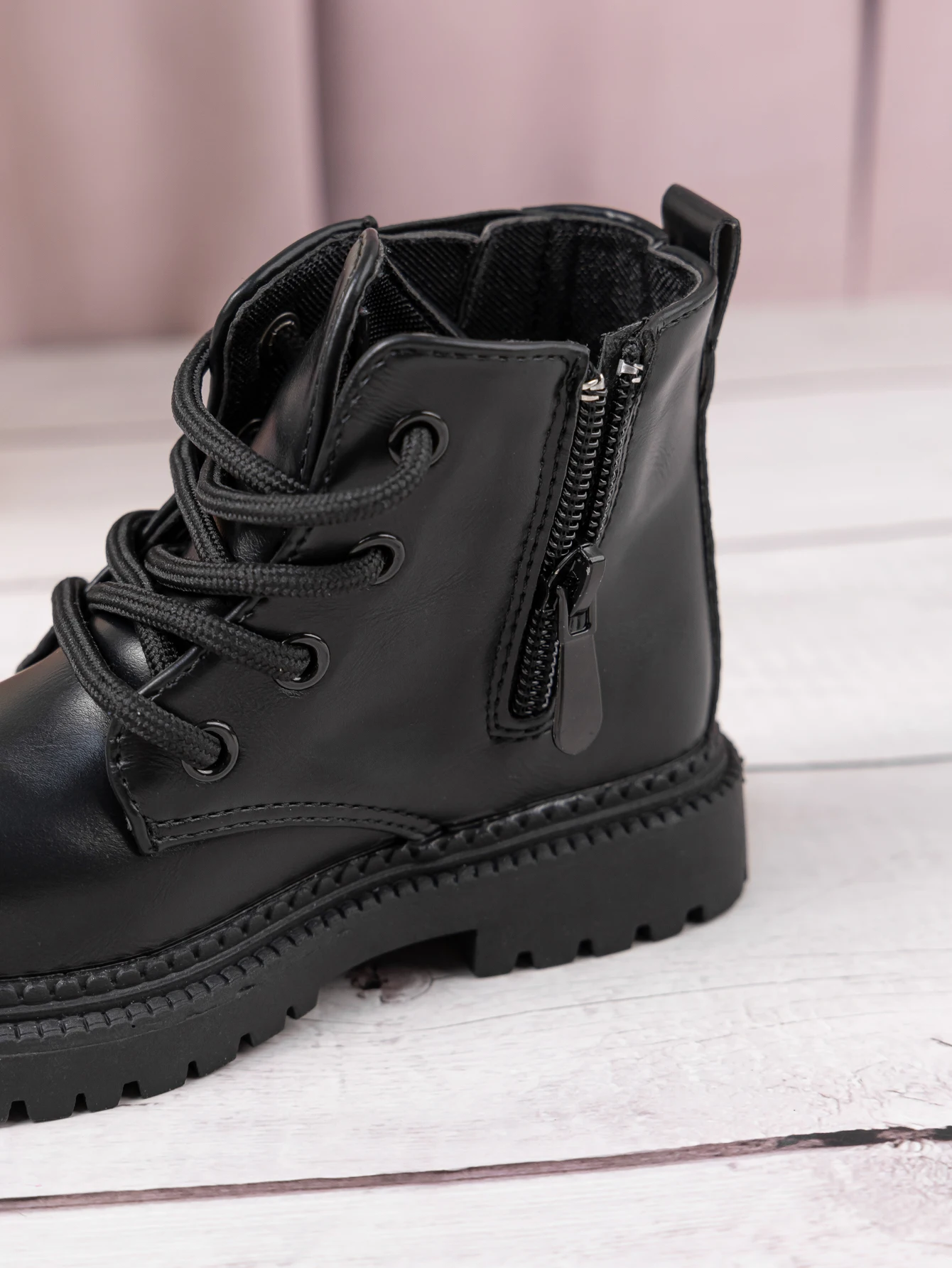 Autumn and Winter Children's Shoes Waterproof PU Leather Children's Boots Fashion Toddler Lace-up Zip High Boots Boys Girls