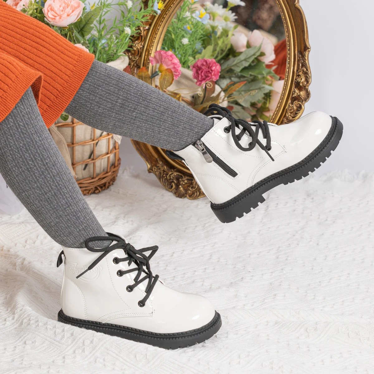 Autumn and Winter Children's Shoes Waterproof PU Leather Children's Boots Fashion Toddler Lace-up Zip High Boots Boys Girls