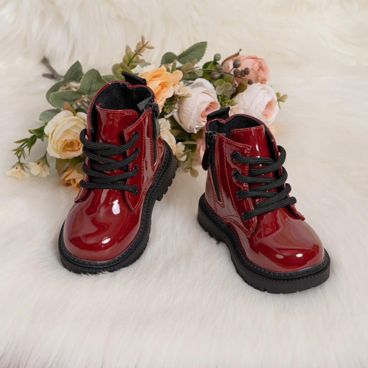 Autumn and Winter Children's Shoes Waterproof PU Leather Children's Boots Fashion Toddler Lace-up Zip High Boots Boys Girls