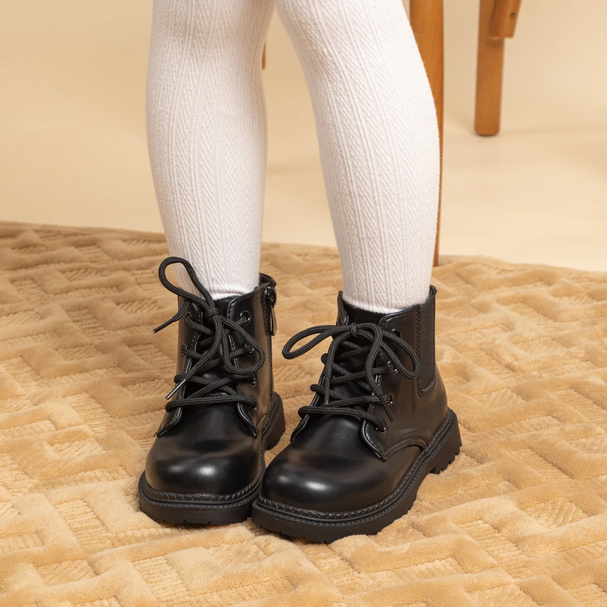 Autumn and Winter Children's Shoes Waterproof PU Leather Children's Boots Fashion Toddler Lace-up Zip High Boots Boys Girls