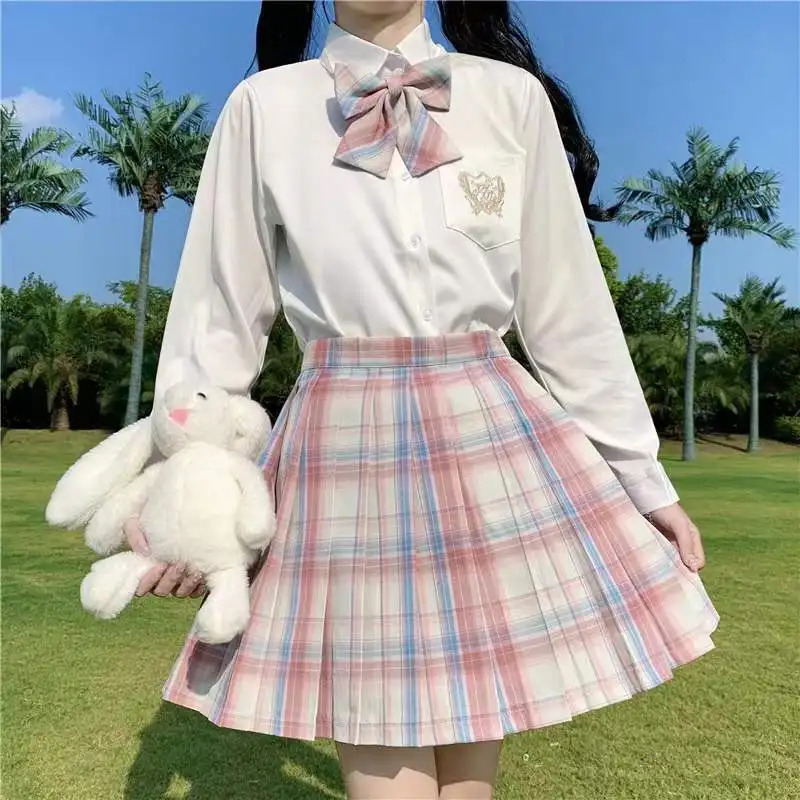 3-12Years Girls Checkered Skirt College Style Clothing 2026 Spring Summer Teen Kid Fashion JK Striped Pleated Skirt with Bow Tie