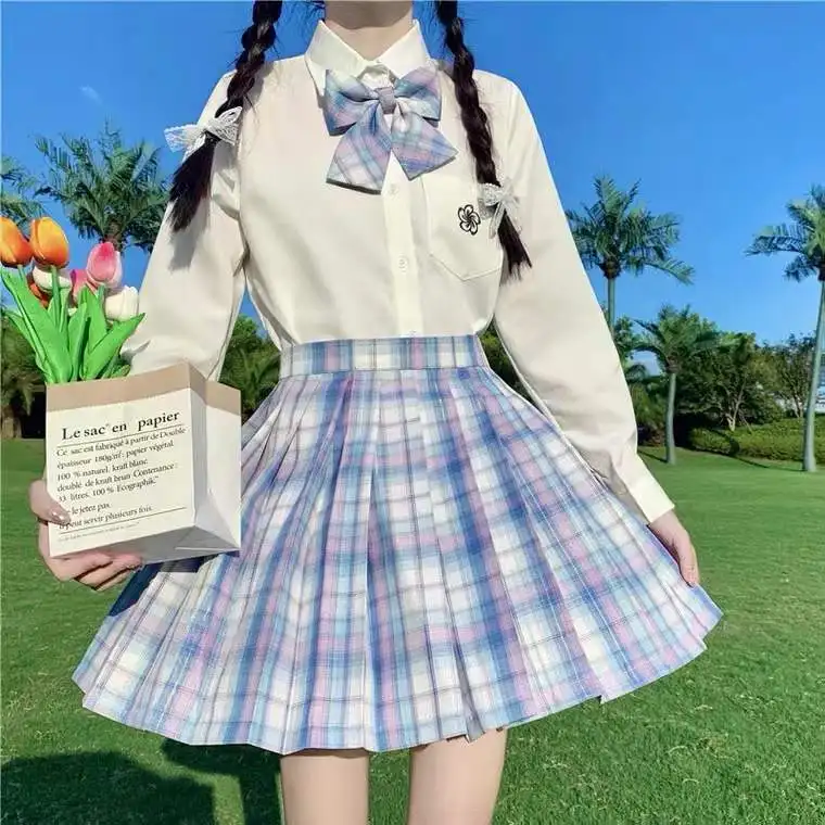 3-12Years Girls Checkered Skirt College Style Clothing 2026 Spring Summer Teen Kid Fashion JK Striped Pleated Skirt with Bow Tie