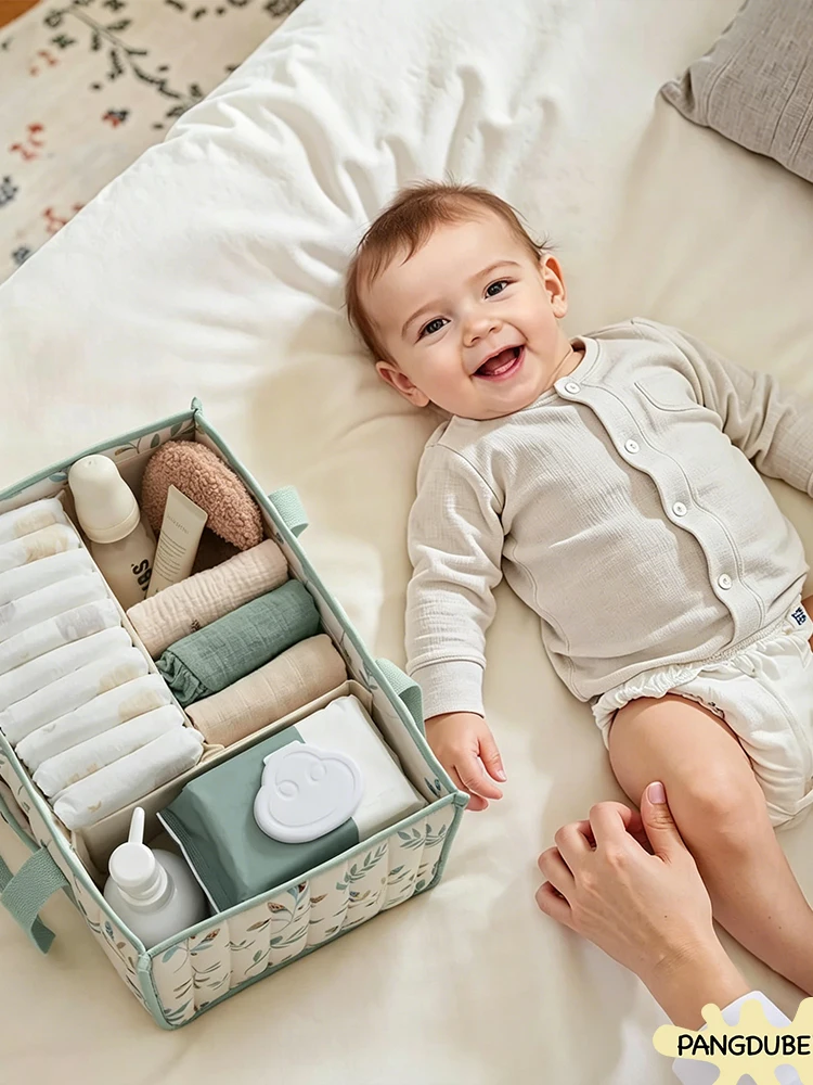 PANGDUBE Diaper Stacker Organizer Baby Diaper Bag Storage Caddy for Newborn Items Nappy Holder Gift for Baby Shower