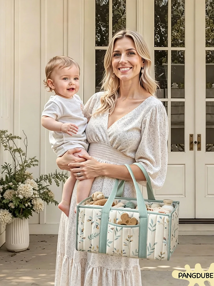 PANGDUBE Diaper Stacker Organizer Baby Diaper Bag Storage Caddy for Newborn Items Nappy Holder Gift for Baby Shower