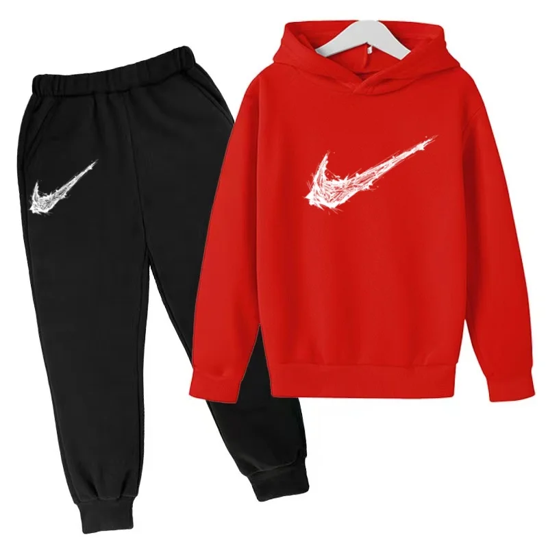 New Children's Sports Hooded Sweatshirt - Brand's Trendy Casual Hooded Top and Pants Set Suitable for Boys and Girls Aged 3 To13