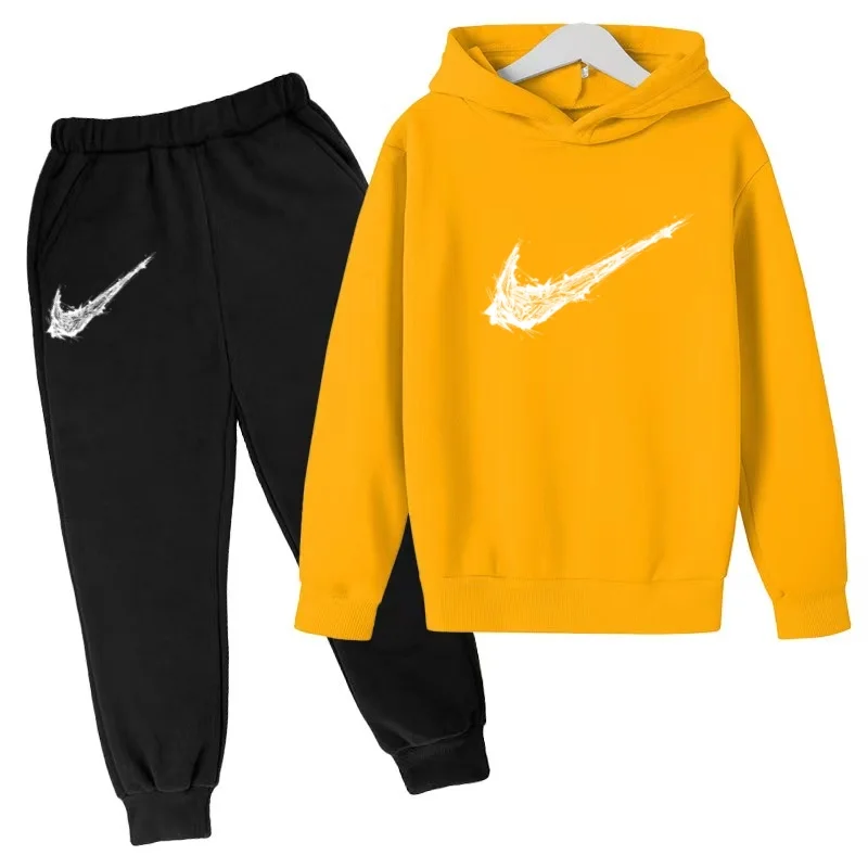 New Children's Sports Hooded Sweatshirt - Brand's Trendy Casual Hooded Top and Pants Set Suitable for Boys and Girls Aged 3 To13