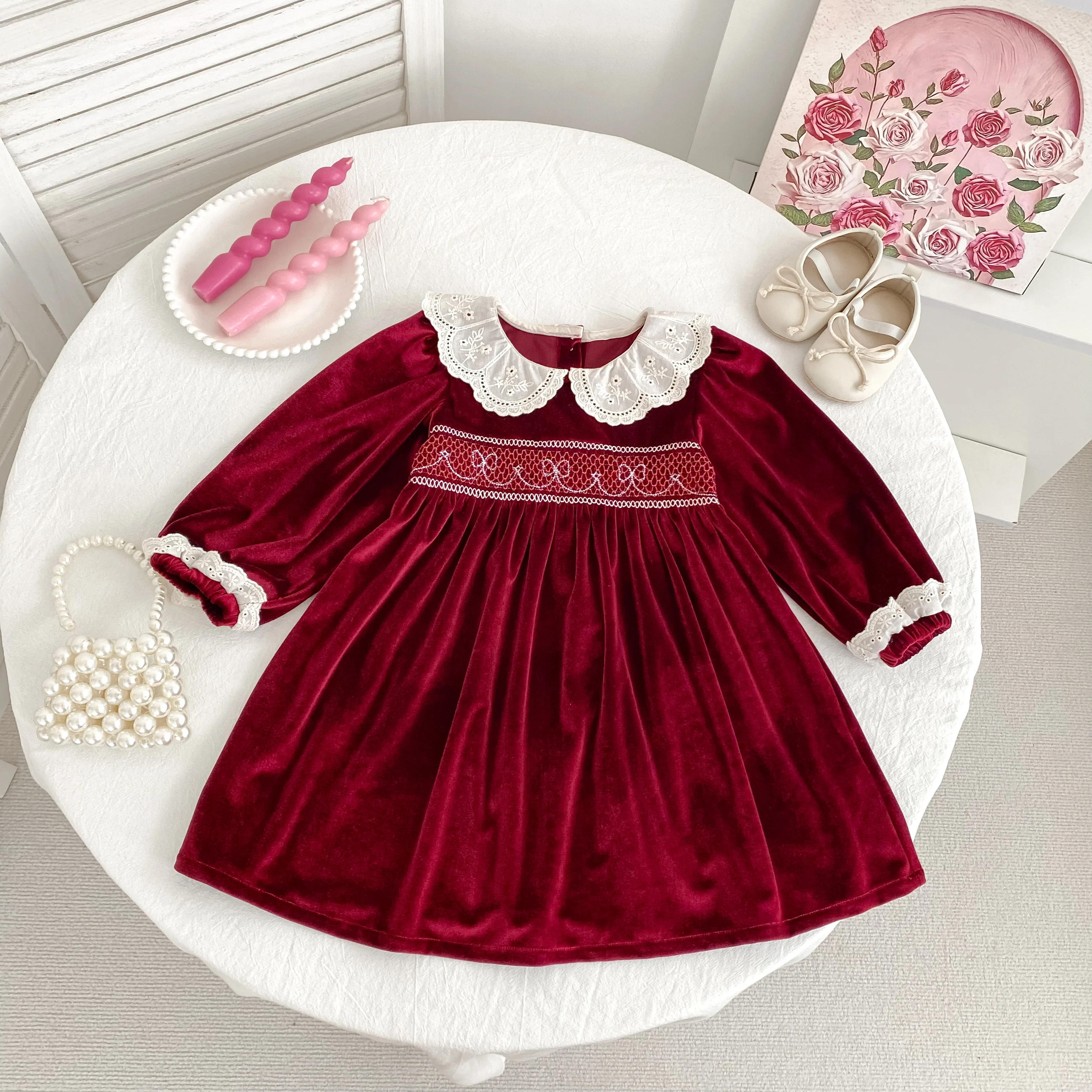New Christmas Kids Party Dress Baby Bodysuits Sisters Clothes Autumn Sisters Girls Princess Dress Lace Red New Year Kids Clothes