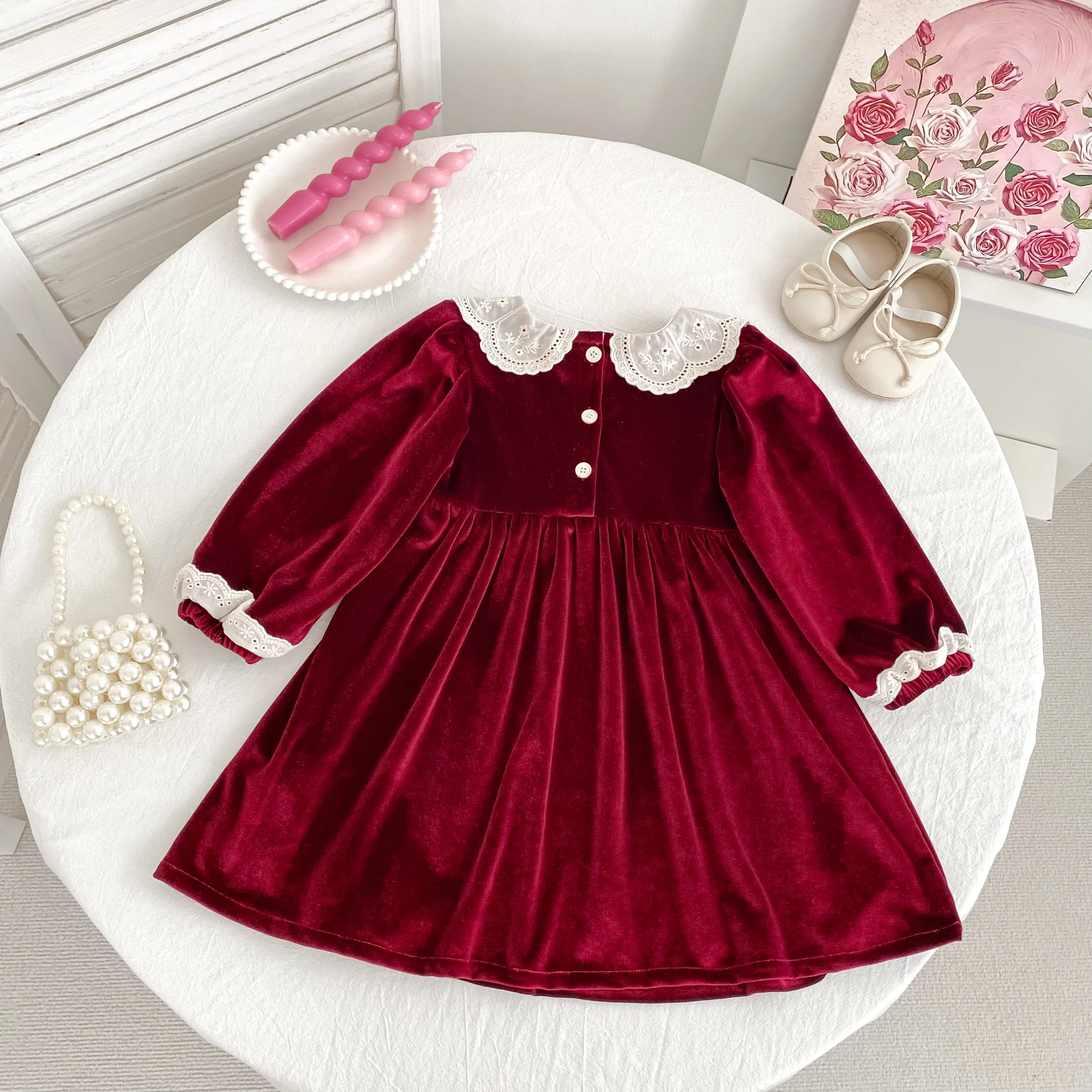 New Christmas Kids Party Dress Baby Bodysuits Sisters Clothes Autumn Sisters Girls Princess Dress Lace Red New Year Kids Clothes