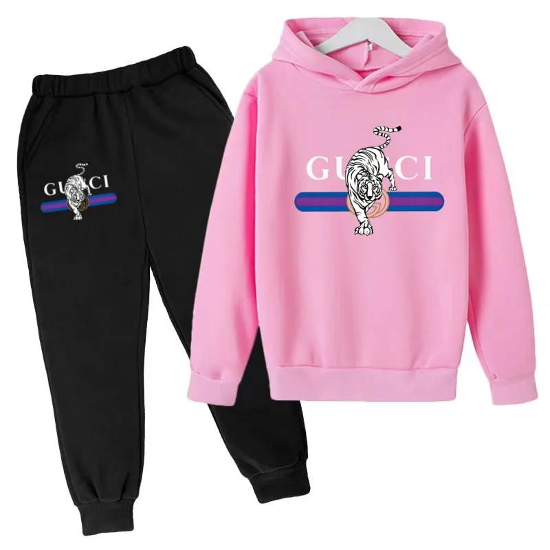 Children New Tiger Print Hoodie Clothes Autumn Winter Casual Long Sleeve Pullover 2pcs Top+Pants Brand Girl Boy 3-12Yrs Coat Set
