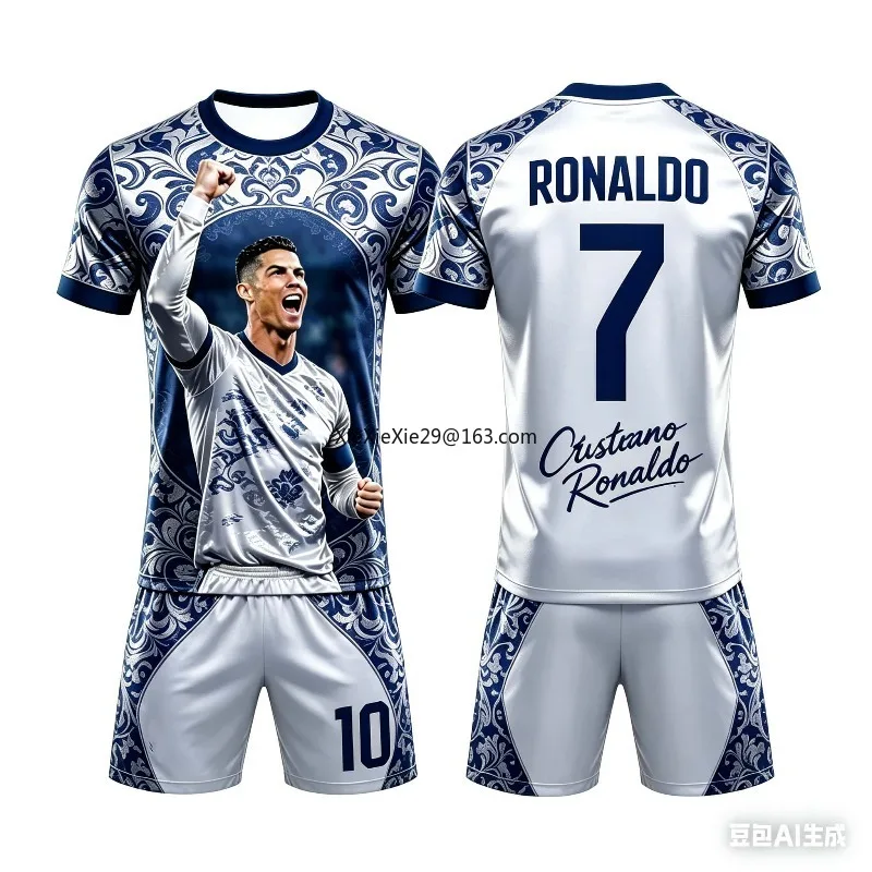 Popular 2026 AI # 7 Ronaldo Summer Children's Adult Set Parent Child Short Sleeve Shorts Football Shirt Couple Style Unisex