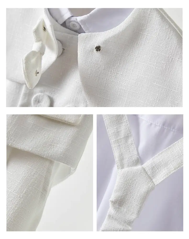 Toddler Boy White Gentleman 4PCS Suit Waistcoat Short Sleeve Shirt Suspender Shorts Bow Shawl Wedding Baptism Formal Party Outfi