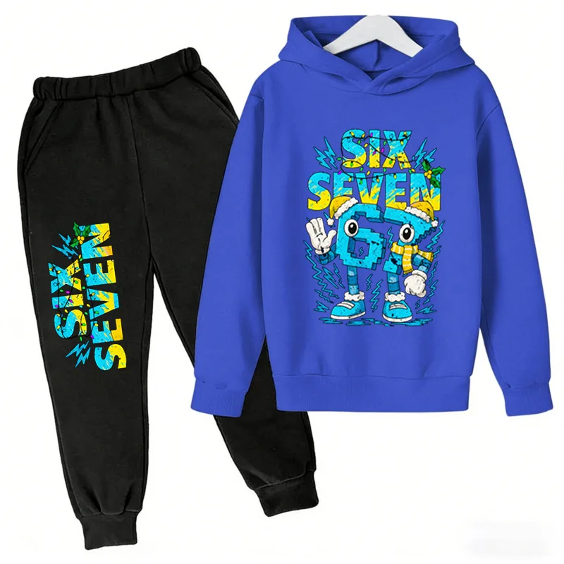 3-12Y 67 Six Seven Print Kid's Fashion Hoodie+Pants Suit for Boys Girls, Casual Sports Tracksuit, Children Holiday Gifts