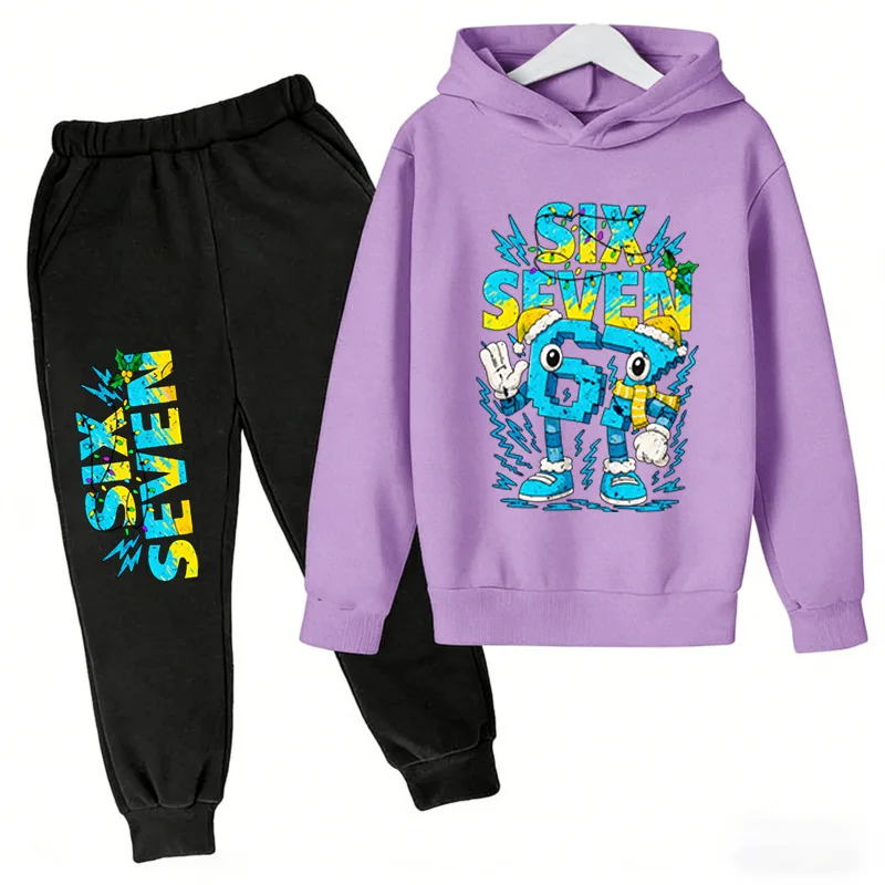 3-12Y 67 Six Seven Print Kid's Fashion Hoodie+Pants Suit for Boys Girls, Casual Sports Tracksuit, Children Holiday Gifts