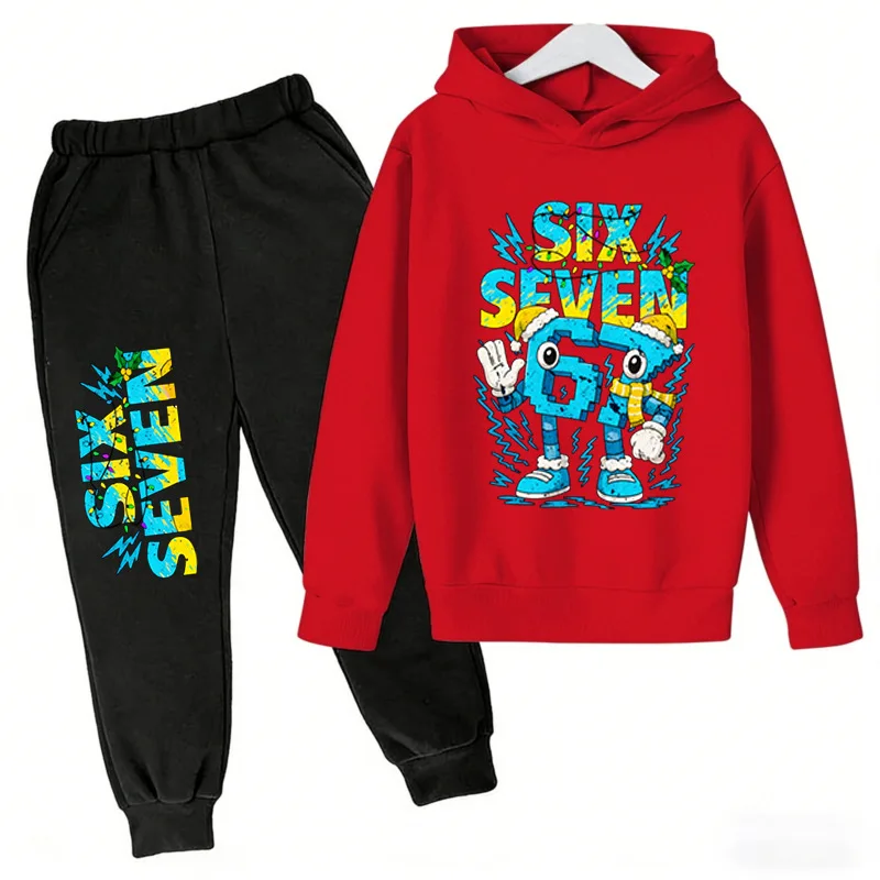 3-12Y 67 Six Seven Print Kid's Fashion Hoodie+Pants Suit for Boys Girls, Casual Sports Tracksuit, Children Holiday Gifts