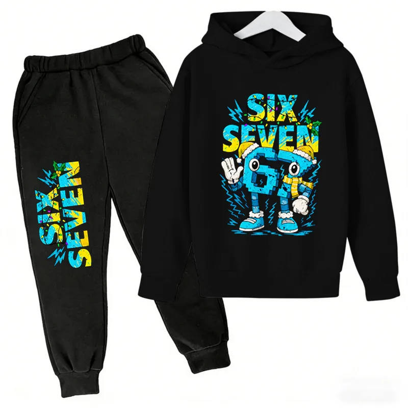 3-12Y 67 Six Seven Print Kid's Fashion Hoodie+Pants Suit for Boys Girls, Casual Sports Tracksuit, Children Holiday Gifts