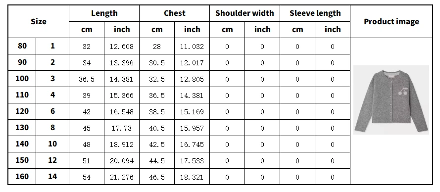 Children's Knitted Sweater 26BP Cardigan with Cherry Embroidery Wool Blend for Warmth Girls' Knitted Sweater