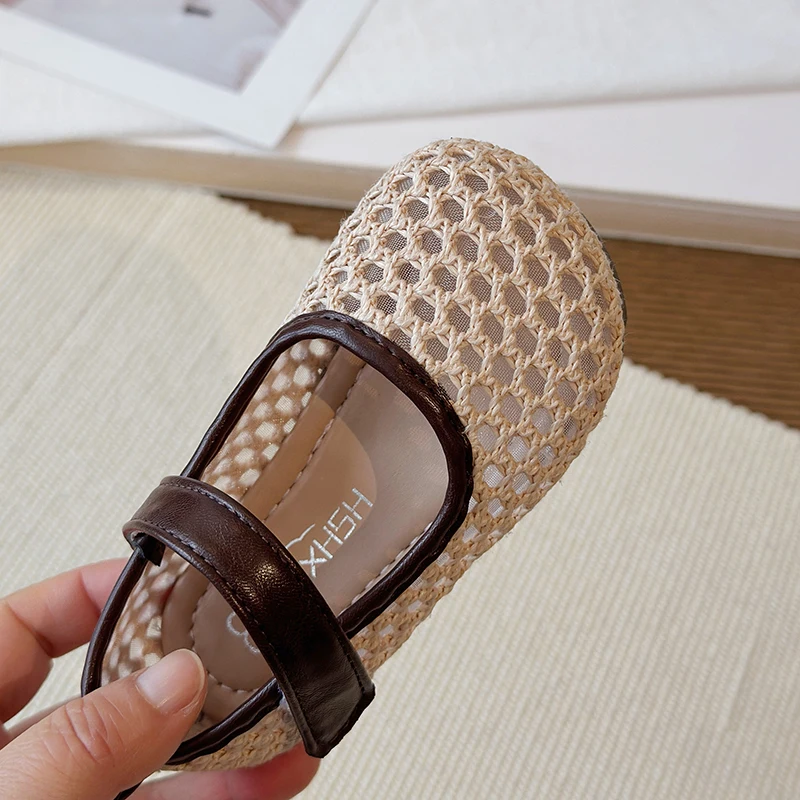 Spring Girl's Casual Shoes Mesh Hook-loop Chic Daily Kid's Flat Shoe Solid Colors Anti-slip Breathable Light Comfy Children Shoe