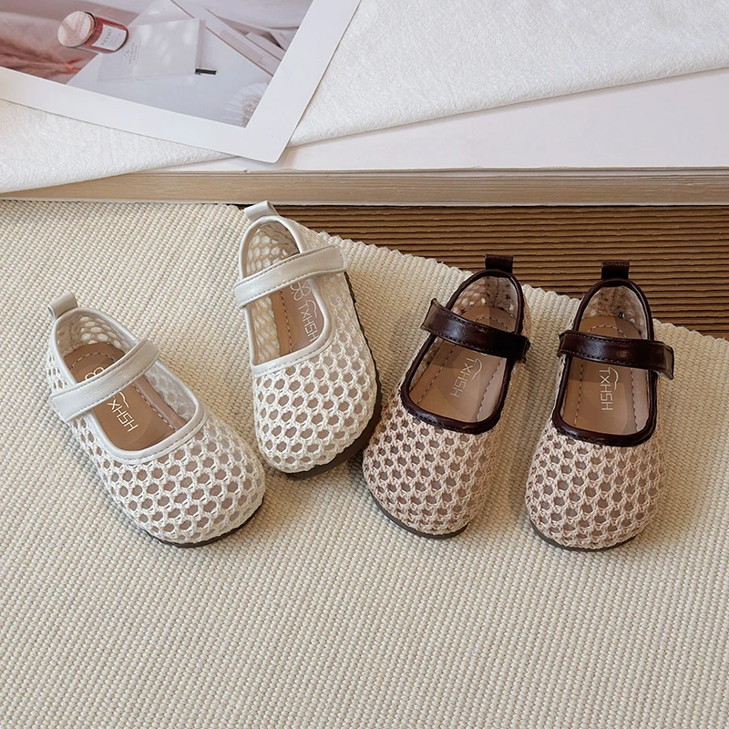 Spring Girl's Casual Shoes Mesh Hook-loop Chic Daily Kid's Flat Shoe Solid Colors Anti-slip Breathable Light Comfy Children Shoe