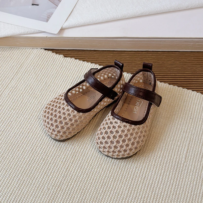 Spring Girl's Casual Shoes Mesh Hook-loop Chic Daily Kid's Flat Shoe Solid Colors Anti-slip Breathable Light Comfy Children Shoe