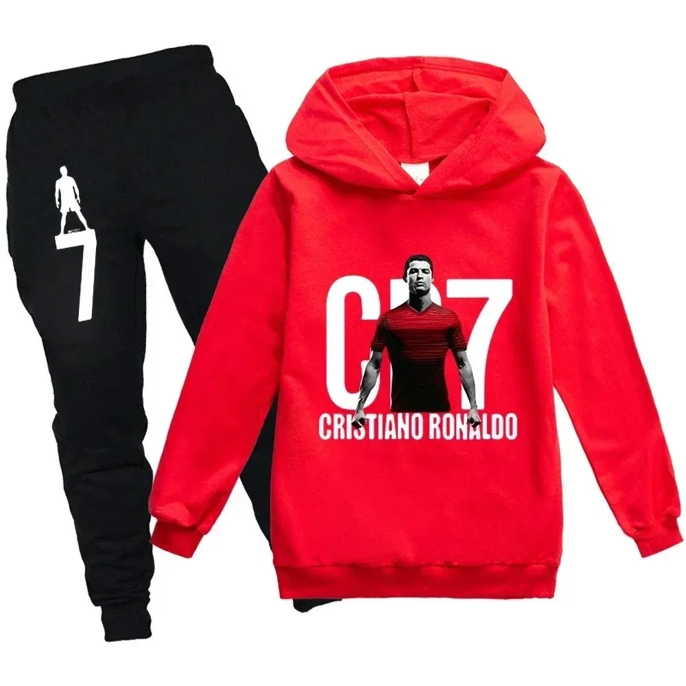 3-12 Years Spring Autumn Football CR7 Print Hoodie+Pants Suit Boy Sweatshirt 2PCS Sets Boys Pants Suits Children's Clothing.