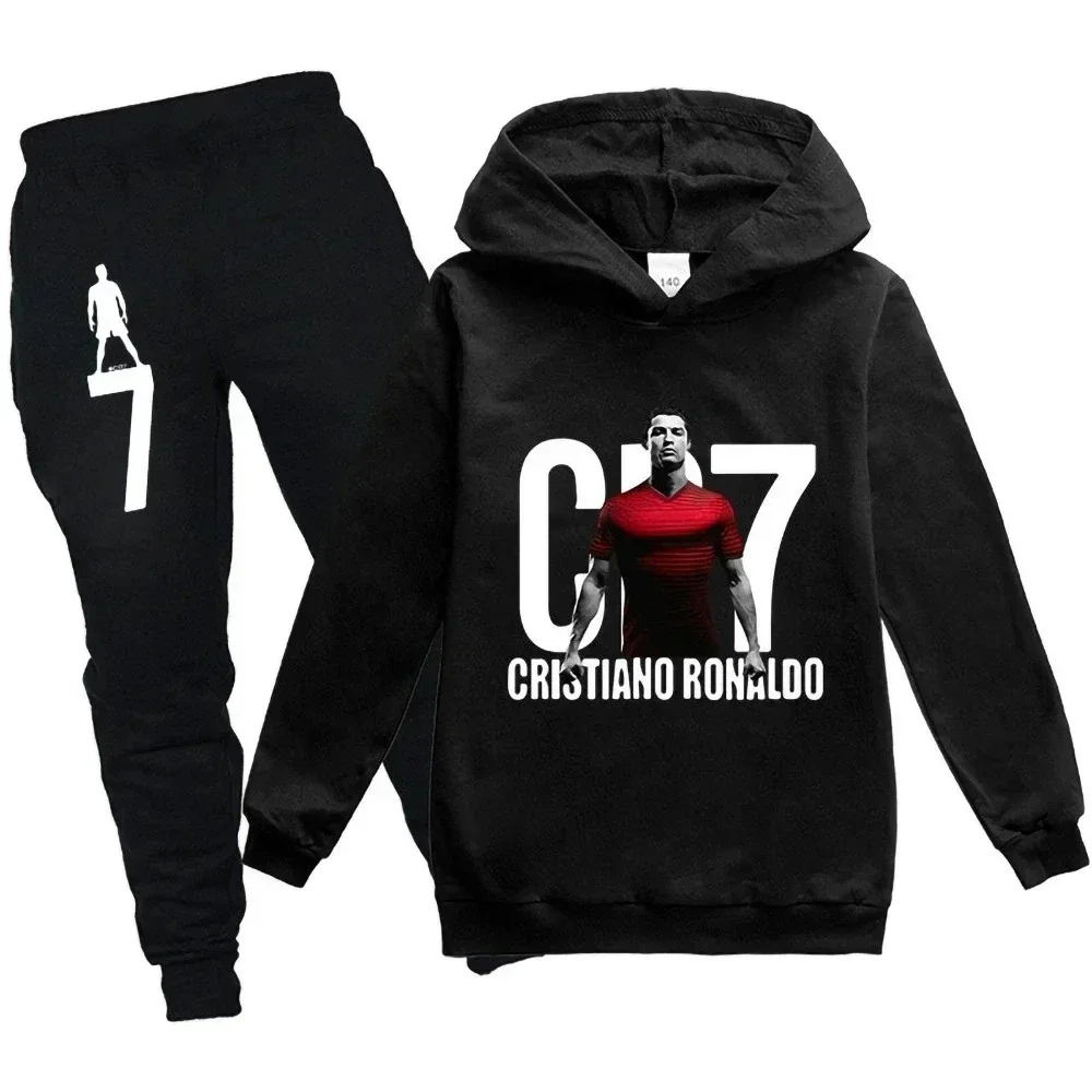 3-12 Years Spring Autumn Football CR7 Print Hoodie+Pants Suit Boy Sweatshirt 2PCS Sets Boys Pants Suits Children's Clothing.