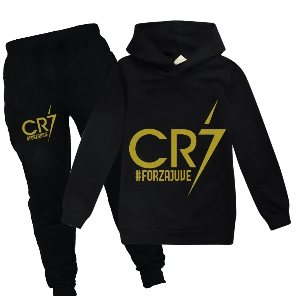 3-12 Years Spring Autumn Football CR7 Print Hoodie+Pants Suit Boy Sweatshirt 2PCS Sets Boys Pants Suits Children's Clothing.