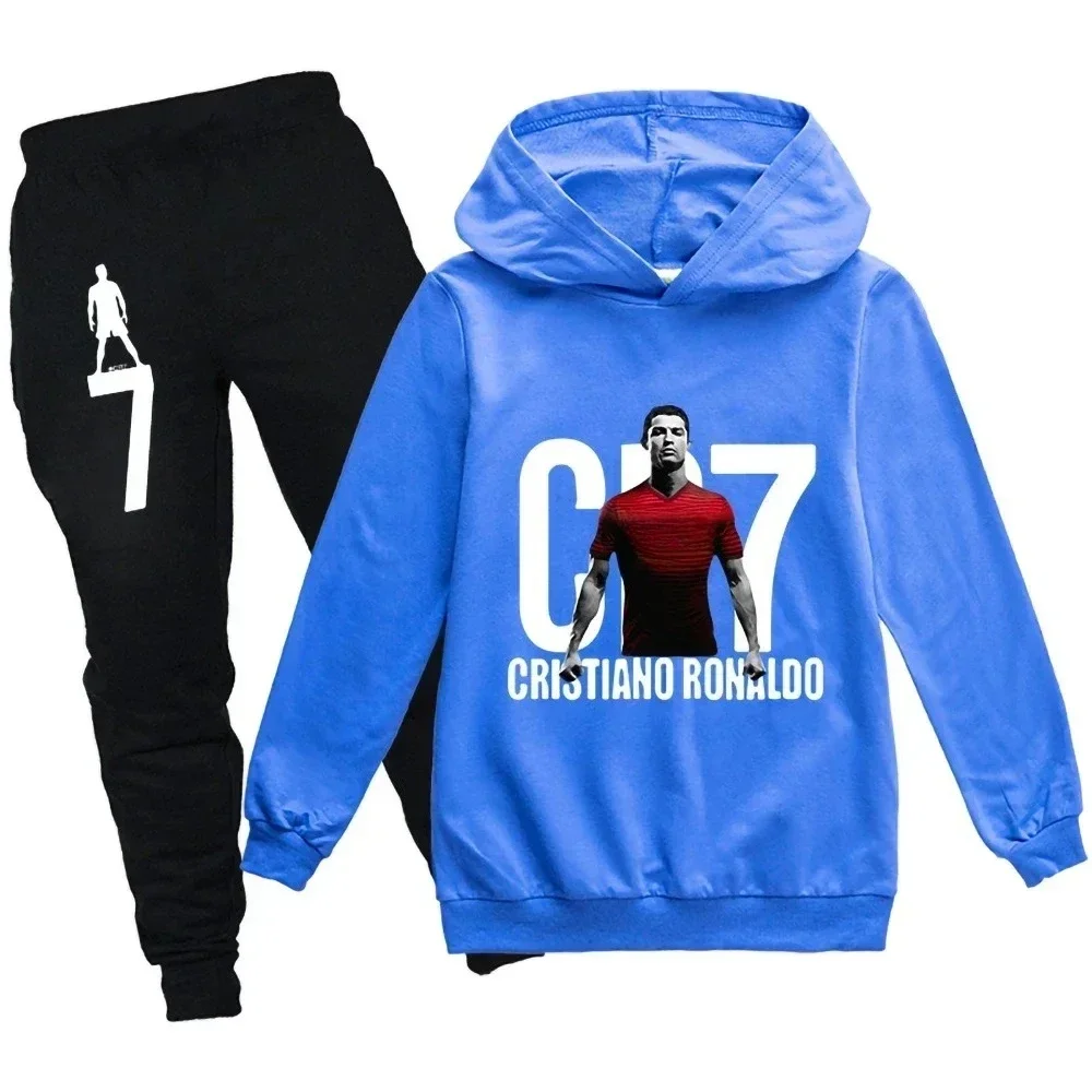 3-12 Years Spring Autumn Football CR7 Print Hoodie+Pants Suit Boy Sweatshirt 2PCS Sets Boys Pants Suits Children's Clothing.
