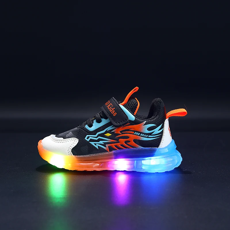 Mgo Kidss Teen Led Cartoon Dragon Sneakers - Boys' Sneakers with Flashing Lights, Camouflage and Solid Patterns, Velcro Closure, Ages 1-9, Perfect for Casual Play, Seasonal Youth Footwear | Dragon-Themed Shoes | Durabl