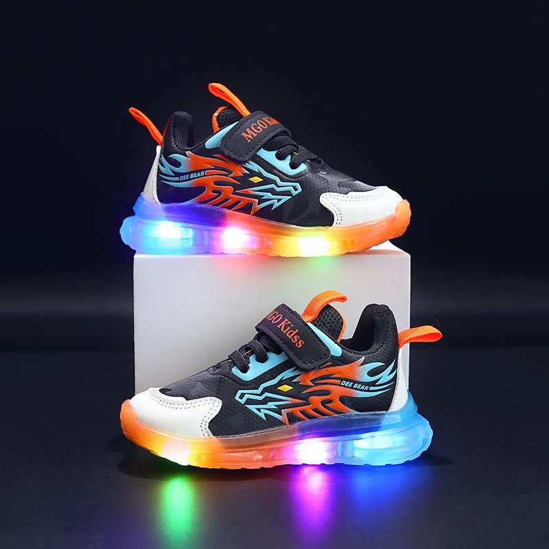 Mgo Kidss Teen Led Cartoon Dragon Sneakers - Boys' Sneakers with Flashing Lights, Camouflage and Solid Patterns, Velcro Closure, Ages 1-9, Perfect for Casual Play, Seasonal Youth Footwear | Dragon-Themed Shoes | Durabl