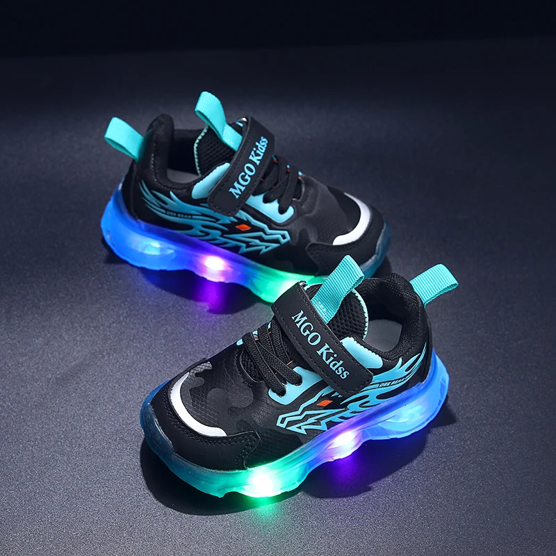 Mgo Kidss Teen Led Cartoon Dragon Sneakers - Boys' Sneakers with Flashing Lights, Camouflage and Solid Patterns, Velcro Closure, Ages 1-9, Perfect for Casual Play, Seasonal Youth Footwear | Dragon-Themed Shoes | Durabl