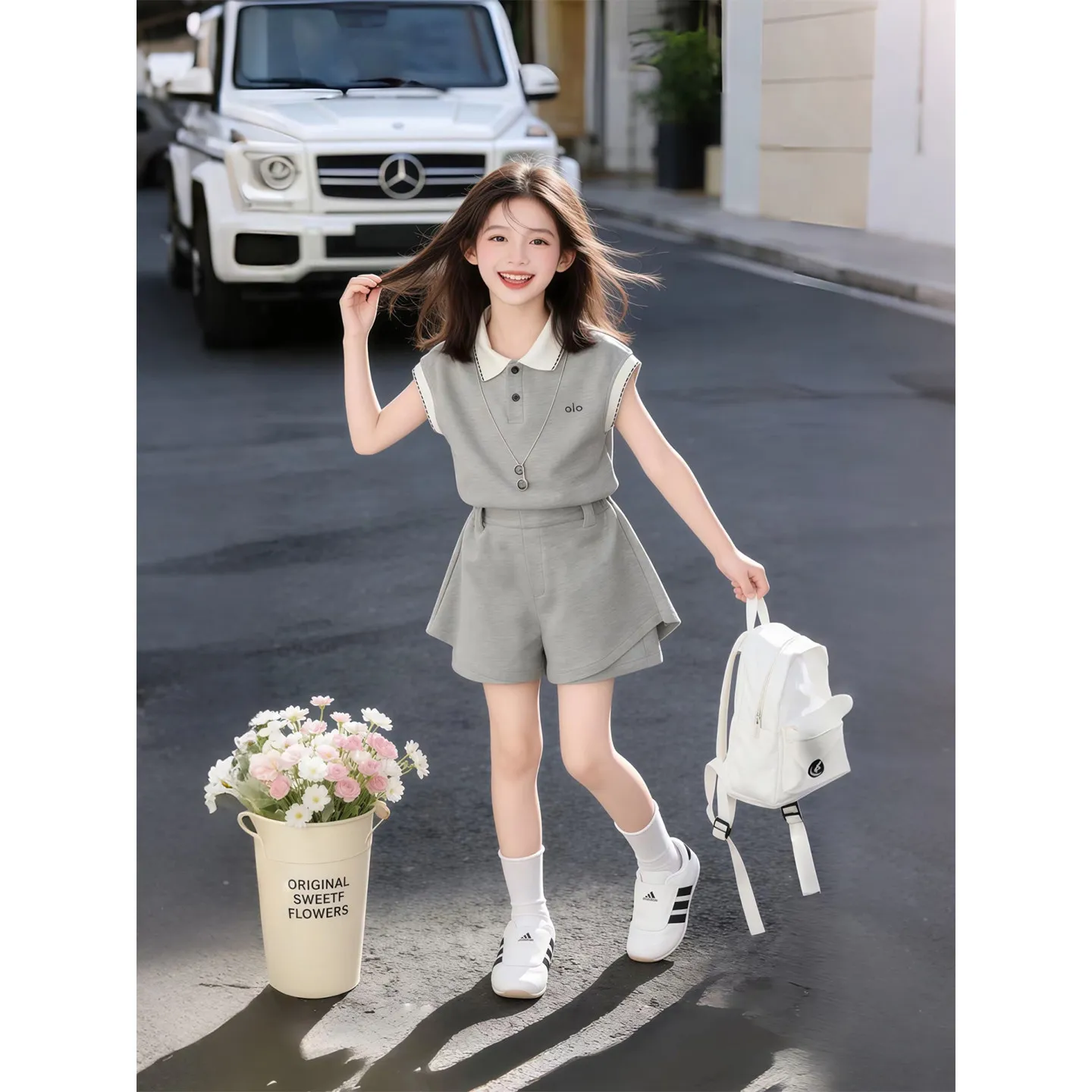 Girls Summer Thin Polo Shirt Shorts Two Piece Set Korean Style Sporty Trendy Casual Outfit For Middle And Older Kids Teen Girls