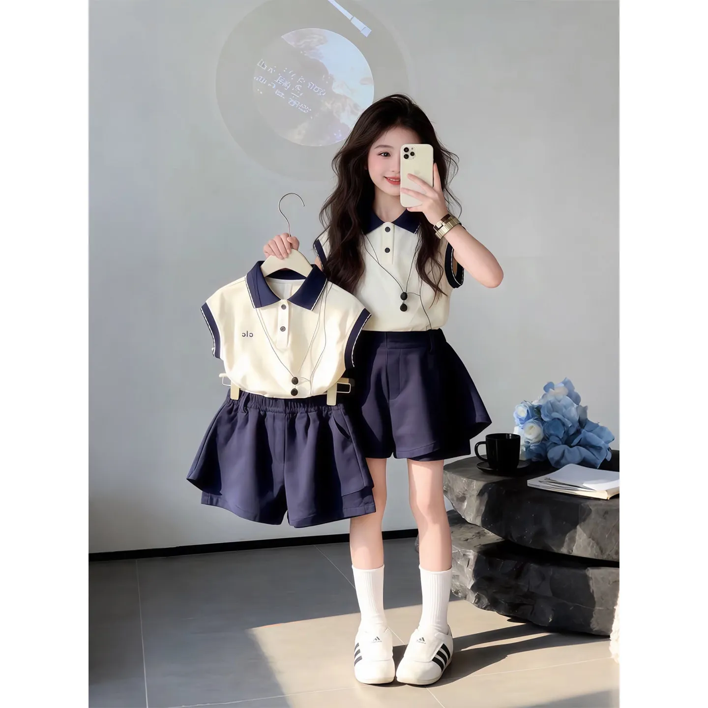 Girls Summer Thin Polo Shirt Shorts Two Piece Set Korean Style Sporty Trendy Casual Outfit For Middle And Older Kids Teen Girls