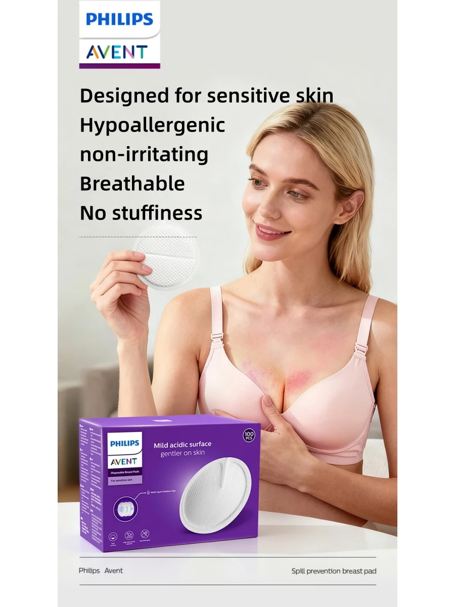 100pcs Avent Disposable Hypoallergenic Breast Pads High Absorbency Leak Proof 3D Nursing Pads For Sensitive Lactating Skin