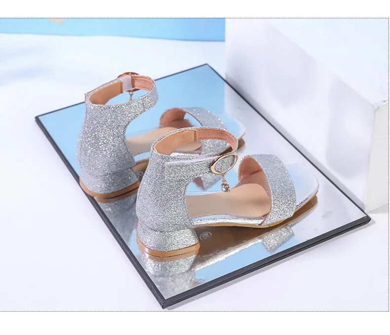 Fashion Children's Summer Sandals Sequins Simple Girls Causal Princess Low-heel Dress Shoes Wedding Party Kids High-top Sandals
