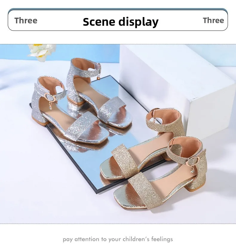 Fashion Children's Summer Sandals Sequins Simple Girls Causal Princess Low-heel Dress Shoes Wedding Party Kids High-top Sandals