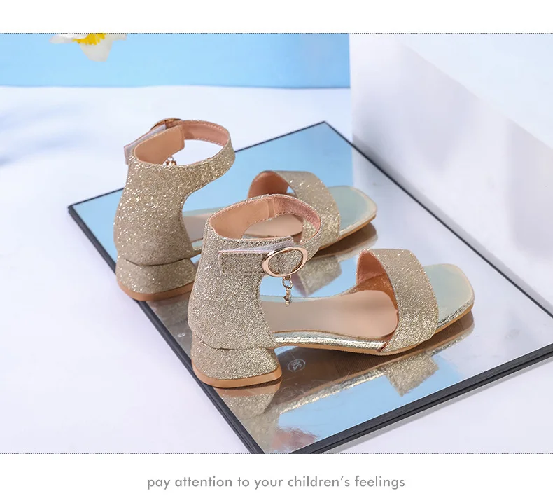 Fashion Children's Summer Sandals Sequins Simple Girls Causal Princess Low-heel Dress Shoes Wedding Party Kids High-top Sandals