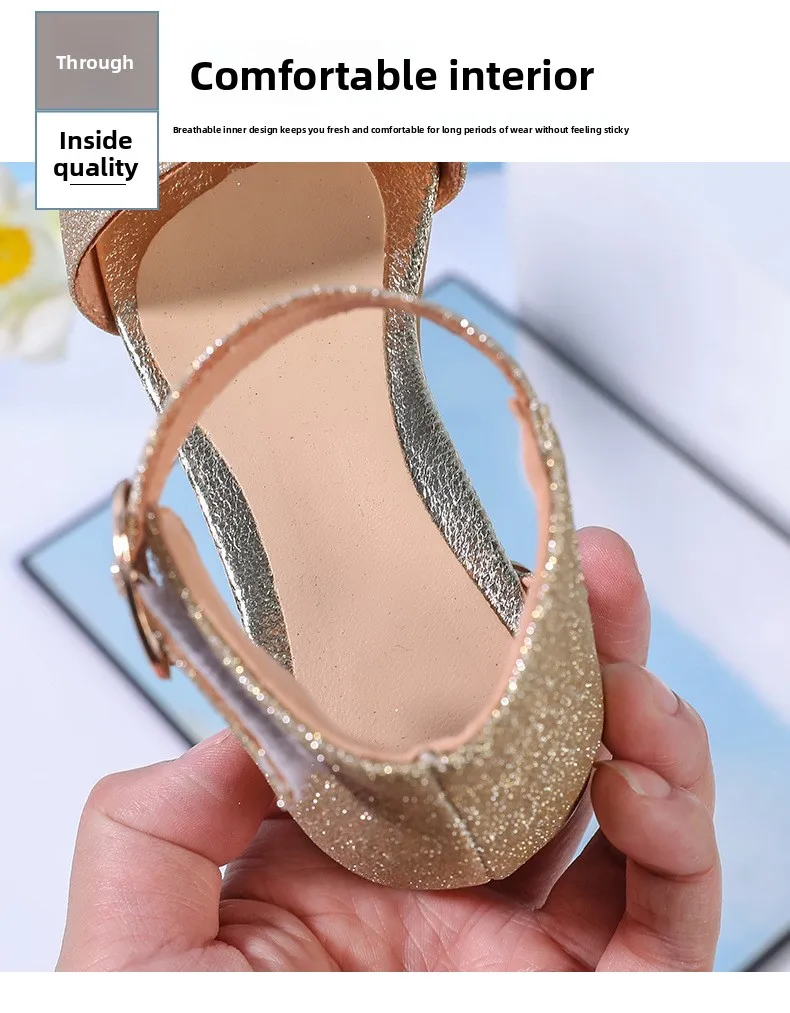 Fashion Children's Summer Sandals Sequins Simple Girls Causal Princess Low-heel Dress Shoes Wedding Party Kids High-top Sandals