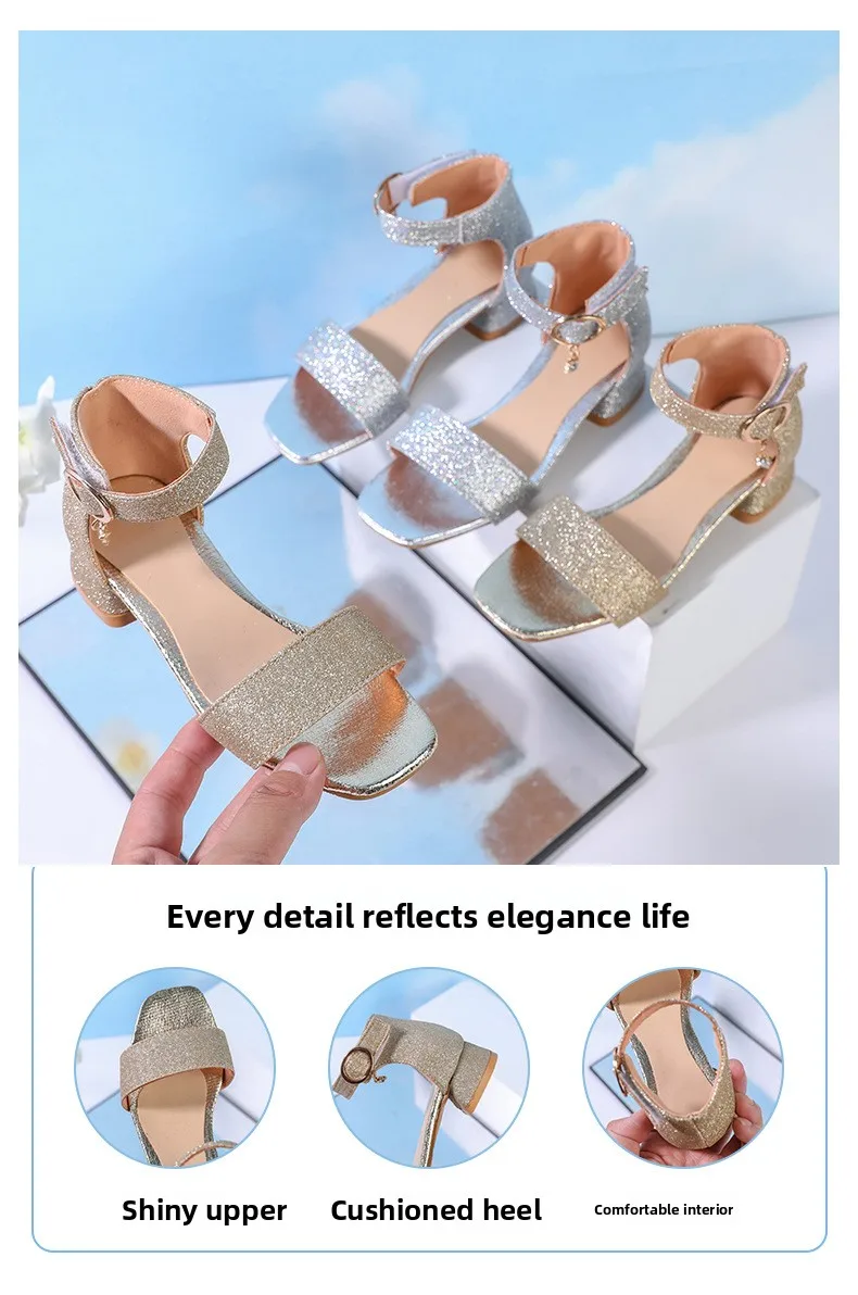 Fashion Children's Summer Sandals Sequins Simple Girls Causal Princess Low-heel Dress Shoes Wedding Party Kids High-top Sandals