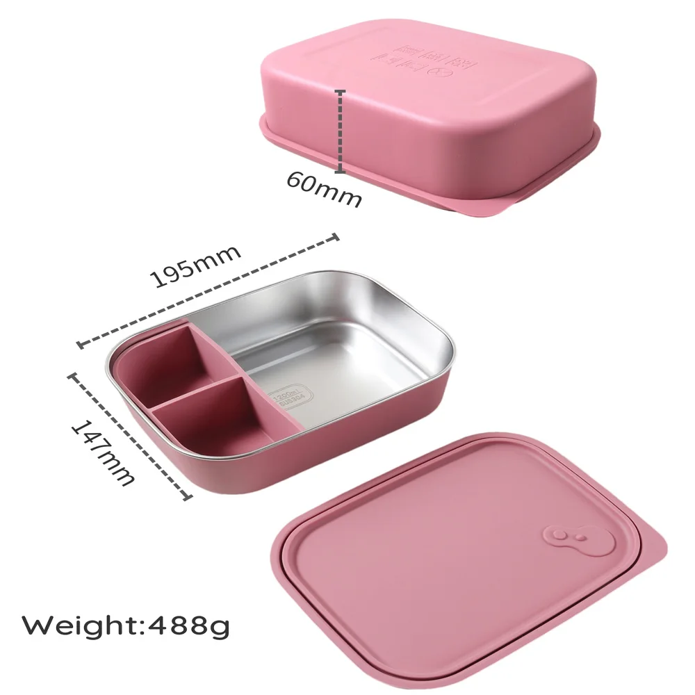 Kids' Silicone Stainless Steel Lunch Box / Bento Container Safe Leak-Proof Babies with Dividers