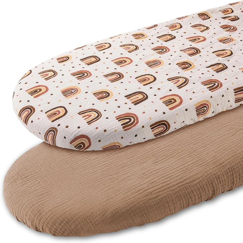 Muslin Bassinet Sheets for Baby Girl Boy Soft Breathable Bassinet Sheets Fitted Fit for Hourglass Oval Cradle Moses Basket