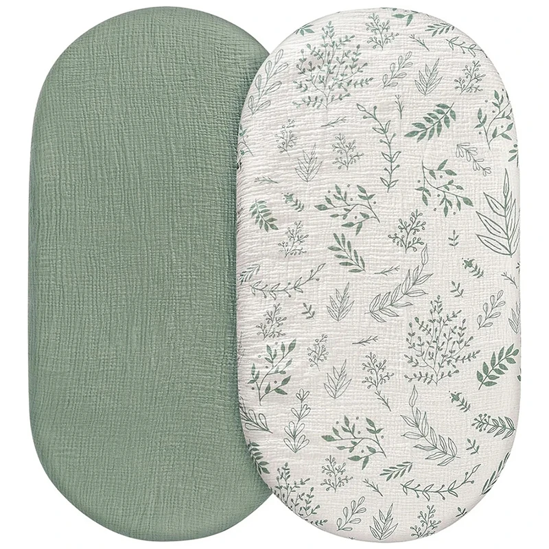 Muslin Bassinet Sheets for Baby Girl Boy Soft Breathable Bassinet Sheets Fitted Fit for Hourglass Oval Cradle Moses Basket