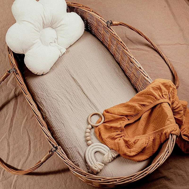 Muslin Bassinet Sheets for Baby Girl Boy Soft Breathable Bassinet Sheets Fitted Fit for Hourglass Oval Cradle Moses Basket